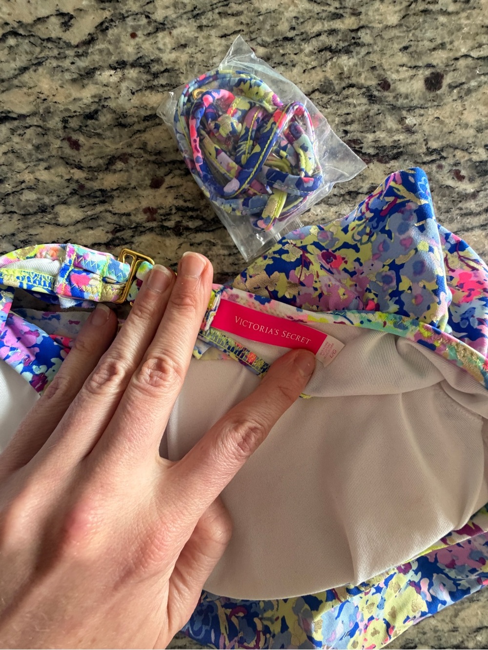 Victoria's Secret (M) Flounce Bandeau Swim Bikini Top Blue Multi Floral - Picture 6 of 7